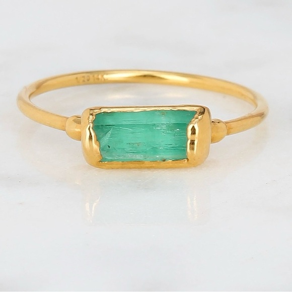Raw Emerald Baguette Ring • Gold Filled •24k Dip Size 7 - Picture 2 of 3
